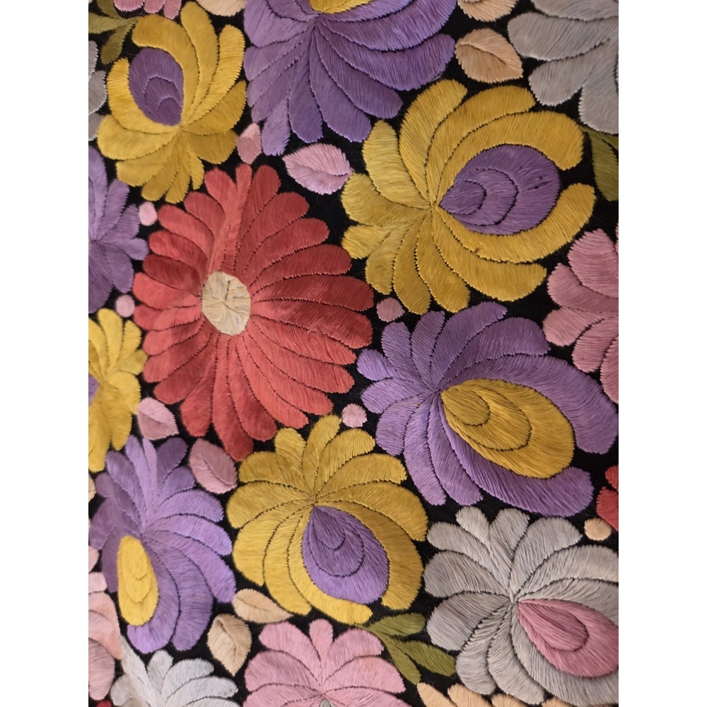 Hungarian Matyo Hand Embroidered Pillow Cover Satin Backing Floral 16.5 x 21